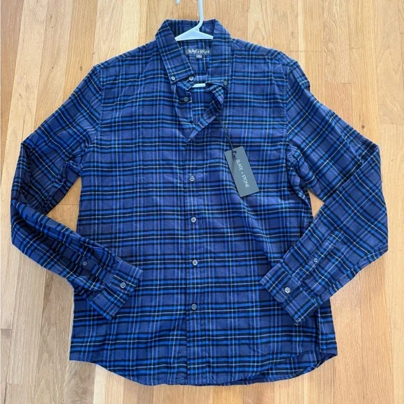 NWT Slate & Stone Dean Blue Plaid Flannel Button Down Shirt Men's Medium - Picture 2 of 9